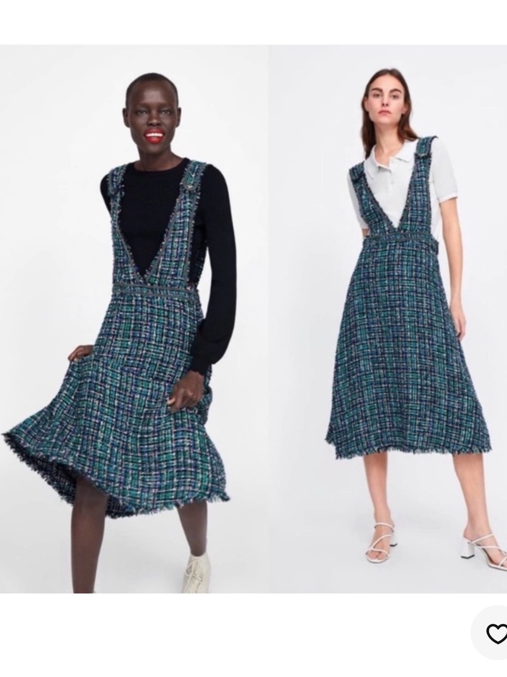 Zara Green and Blue Tweed Pinafore Midi Dress Medium